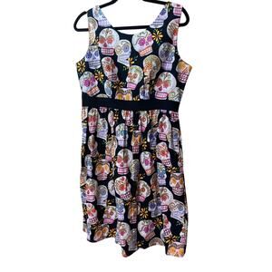 Sugar‎ Skull Print Cotton Dress by Hemet Sz 2XL